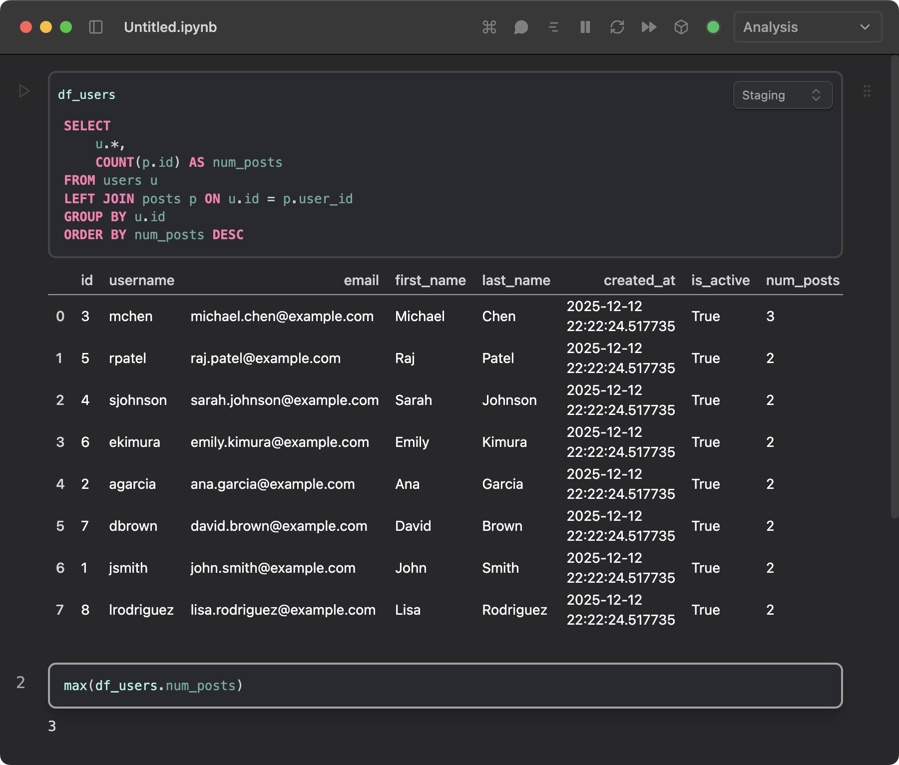 Satyrn SQL Cells Screenshot